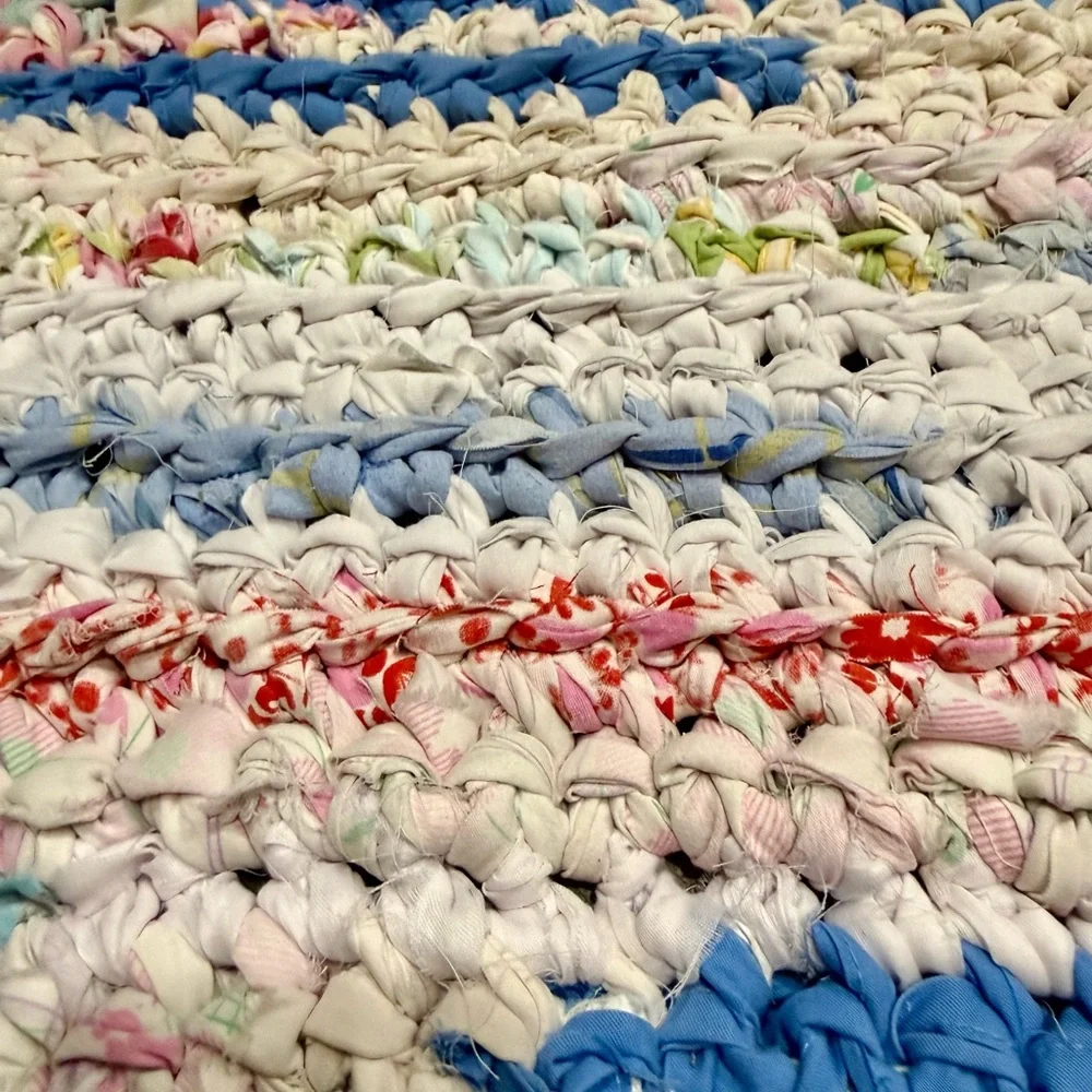 Handmade crocheted rag rug bathroom mat 18x35”